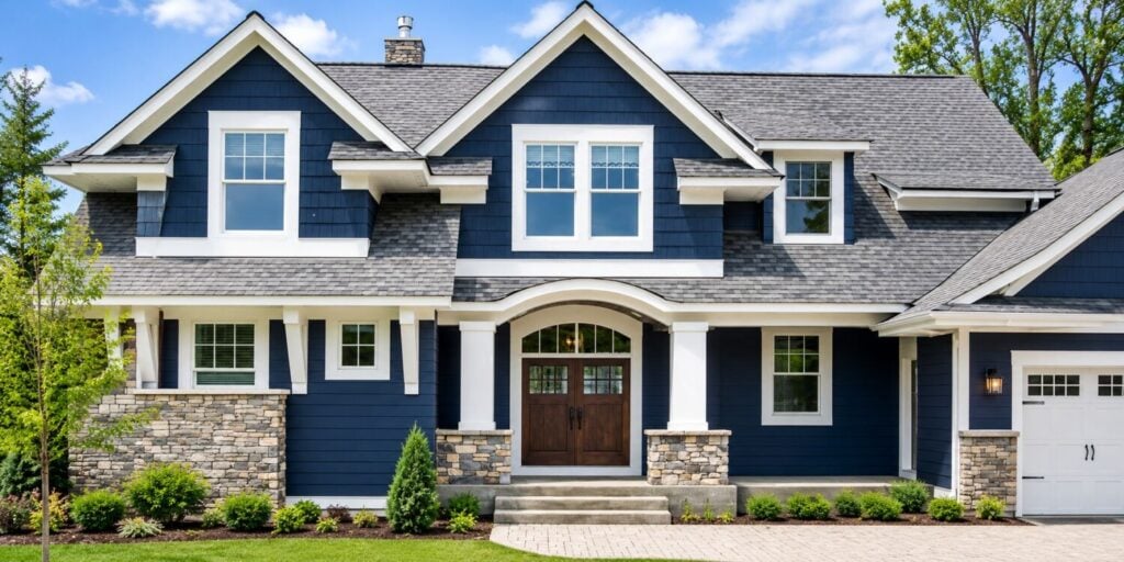 Blue House and Gray Roof Color Combinations