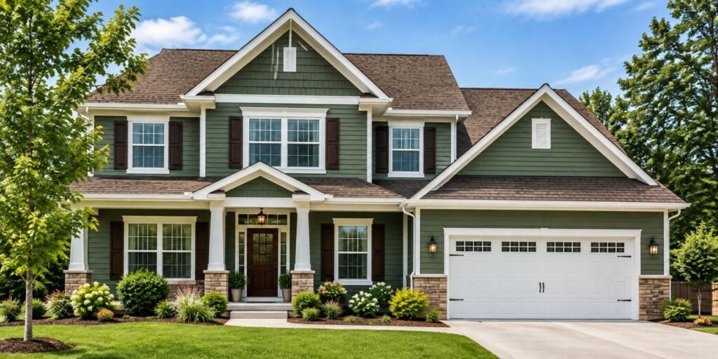 Green House and Brown Roof Color Combinations