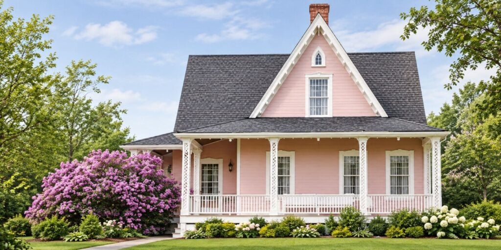 Pink House and Gray Roof Color Combinations